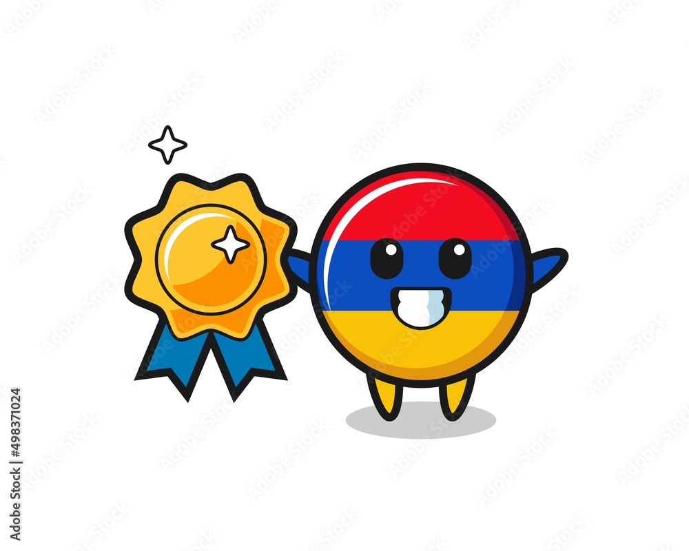 Fototapeta premium armenia flag mascot illustration holding a golden badge