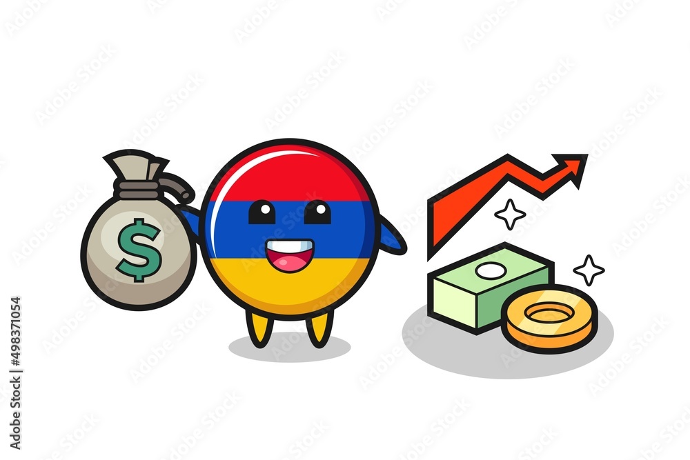 Fototapeta premium armenia flag illustration cartoon holding money sack