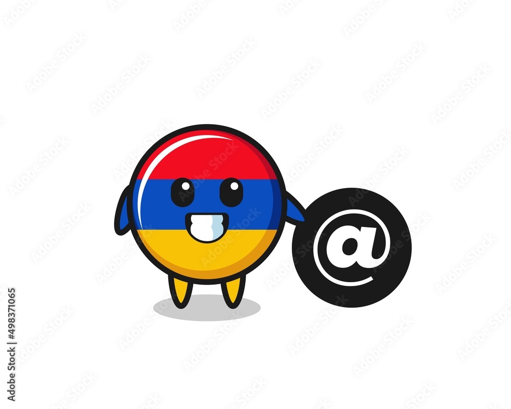 Cartoon Illustration of armenia flag standing beside the At symbol