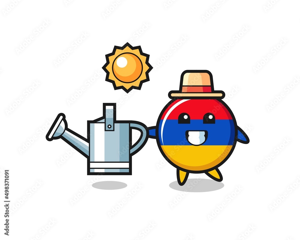 Cartoon character of armenia flag holding watering can