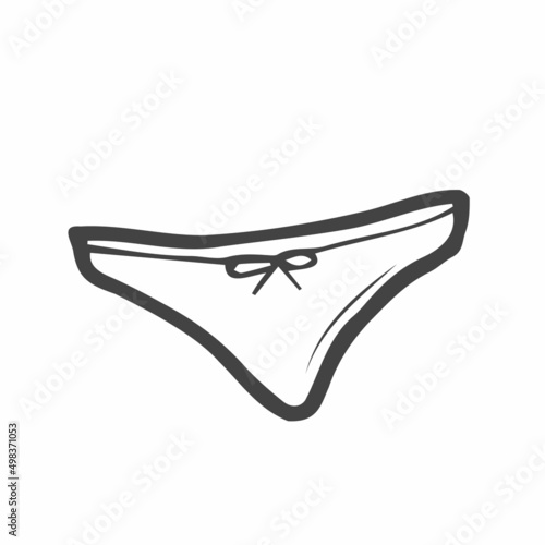 Contour doodle female panties with ruffles and lace, cute hand drawn lingerie illustration isolated on white background.