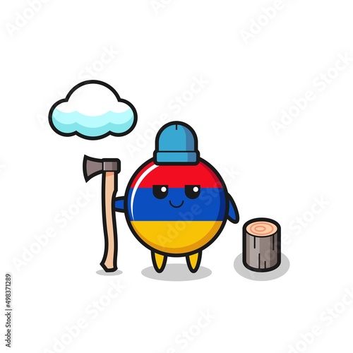 Character cartoon of armenia flag as a woodcutter