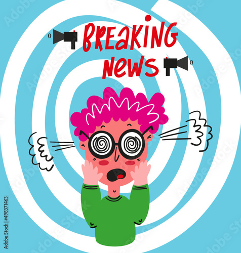 Concept of breaking news. Hand drawn illustration on the theme or people's emotion to news. 