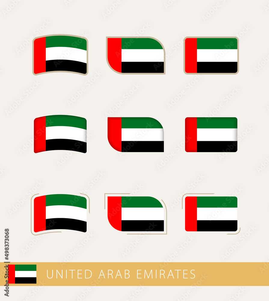 Vector flags of United Arab Emirates, collection of United Arab Emirates flags. Vector flags of United Arab Emirates, collection of United Arab Emirates flags.