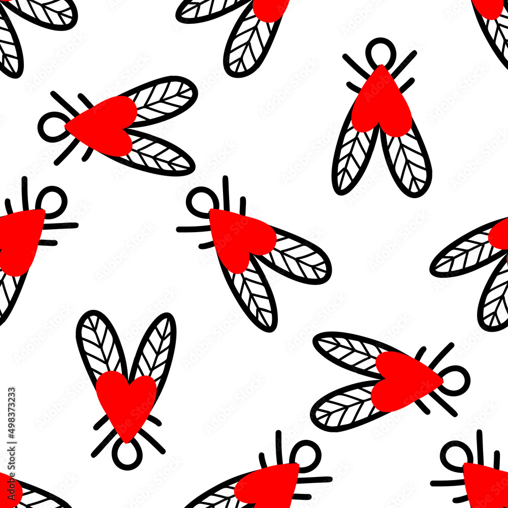 Seamless background with heart-shaped flies. Vector illustration Seamless background with heart-shaped flies. Vector illustration