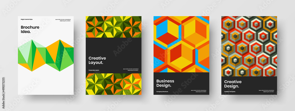 Vivid mosaic tiles cover layout set. Original annual report design vector illustration composition.