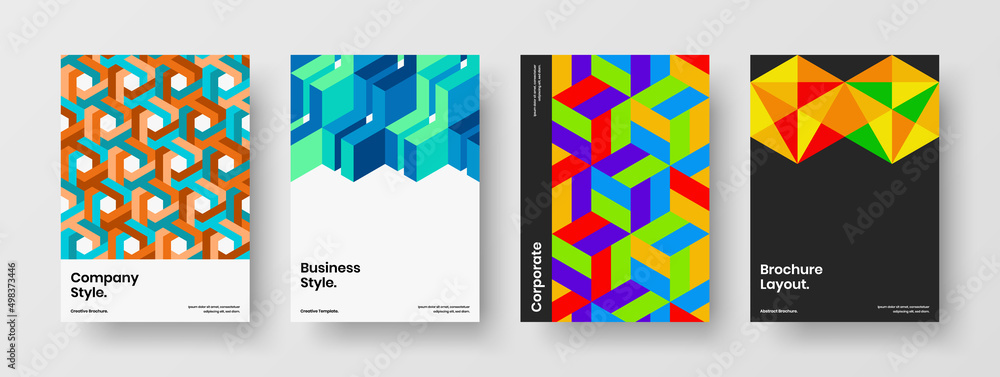 Clean mosaic pattern postcard template bundle. Unique corporate cover vector design concept set.