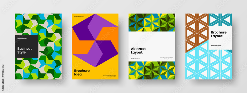 Multicolored mosaic hexagons banner layout collection. Abstract brochure design vector concept set.