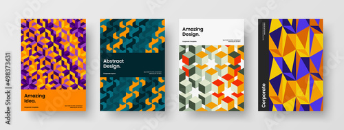Abstract magazine cover vector design illustration set. Creative geometric tiles placard layout composition.