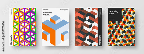 Amazing geometric pattern presentation template set. Premium handbill A4 design vector layout composition.