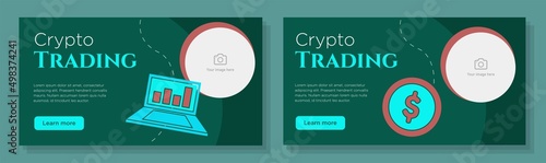 Crypto trading statistics online banner template set, stock market exchange advertisement, horizontal ad, trading data computer campaign webpage, flyer, creative brochure, isolated on background