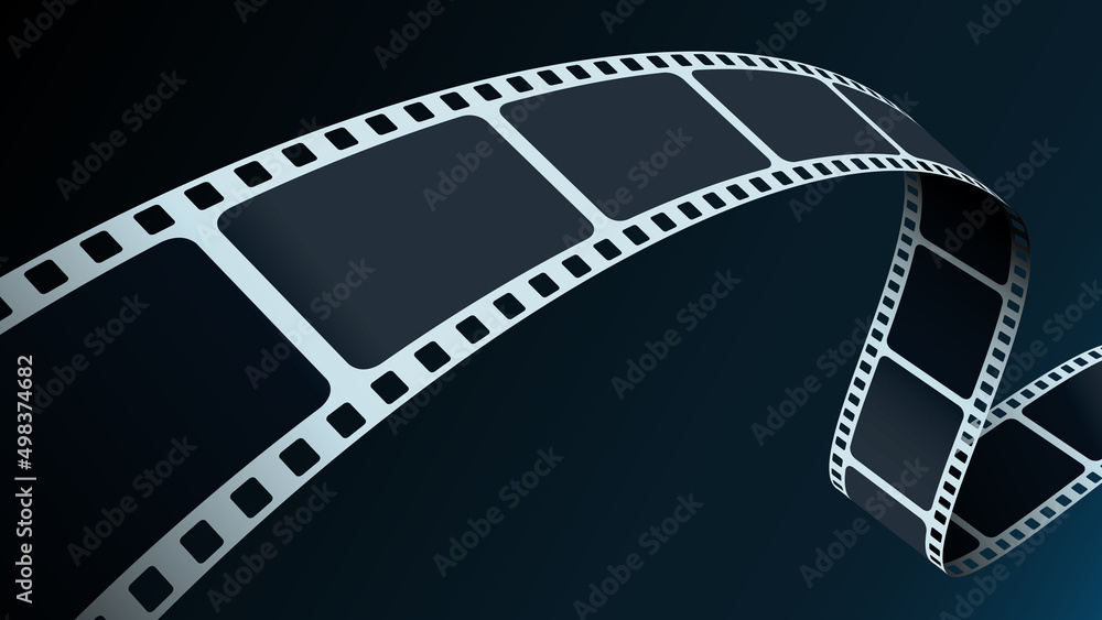Film strip in perspective. 3D isometric film strip. Cinema Background. Template cinema festival or presentation with place for your text. Movie time and entertainment concept. Vector illustration.