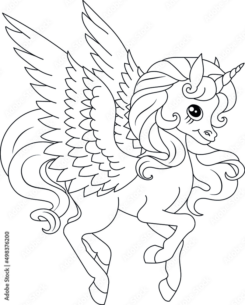 Unicorn kids coloring page vector blank printable design for children ...