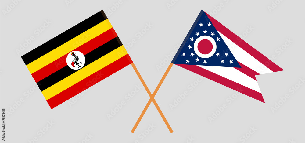 Crossed flags of Uganda and the State of Ohio. Official colors. Correct proportion Crossed flags of Uganda and the State of Ohio. Official colors. Correct proportion