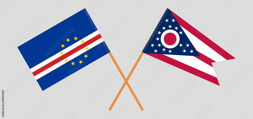 Crossed flags of Cape Verde and the State of Ohio. Official colors. Correct proportion Crossed flags of Cape Verde and the State of Ohio. Official colors. Correct proportion