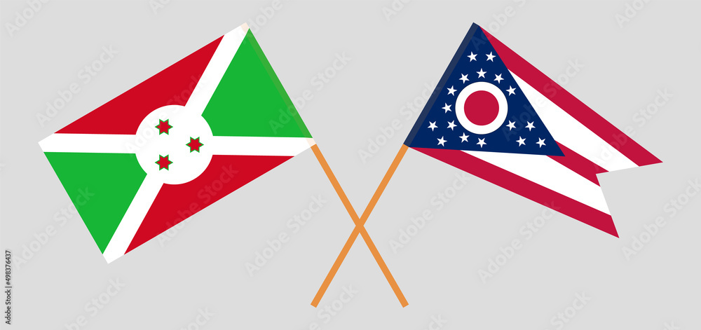 Crossed flags of Burundi and the State of Ohio. Official colors. Correct proportion Crossed flags of Burundi and the State of Ohio. Official colors. Correct proportion