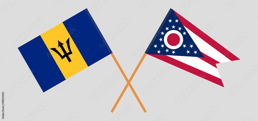 Crossed flags of Barbados and the State of Ohio. Official colors. Correct proportion Crossed flags of Barbados and the State of Ohio. Official colors. Correct proportion