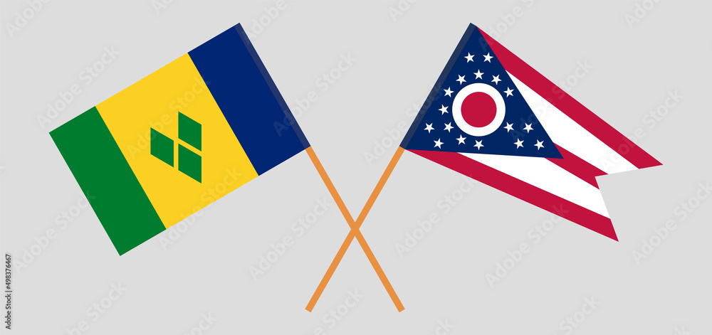Fototapeta premium Crossed flags of Saint Vincent and the Grenadines and the State of Ohio. Official colors. Correct proportion