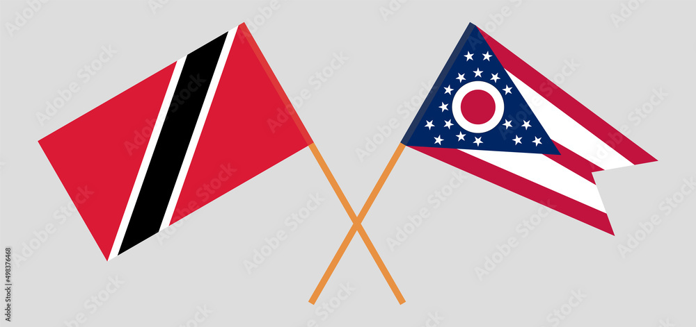 Crossed flags of Trinidad and Tobago and the State of Ohio. Official colors. Correct proportion Crossed flags of Trinidad and Tobago and the State of Ohio. Official colors. Correct proportion