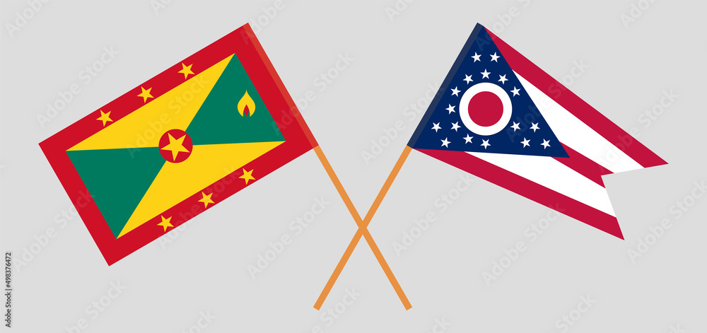 Crossed flags of Grenada and the State of Ohio. Official colors. Correct proportion Crossed flags of Grenada and the State of Ohio. Official colors. Correct proportion