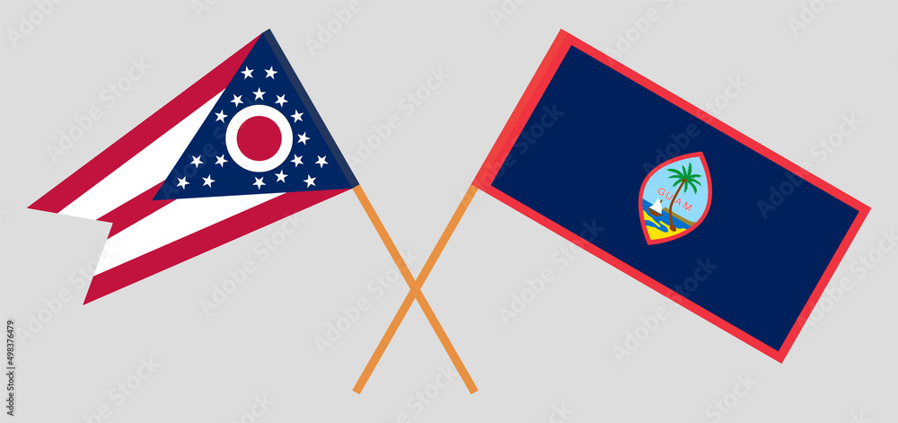Fototapeta premium Crossed flags of the State of Ohio and Guam. Official colors. Correct proportion