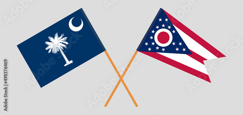 Crossed flags of The State of South Carolina and the State of Ohio. Official colors. Correct proportion