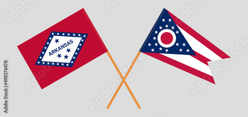 Crossed flags of The State of Arkansas and the State of Ohio. Official colors. Correct proportion