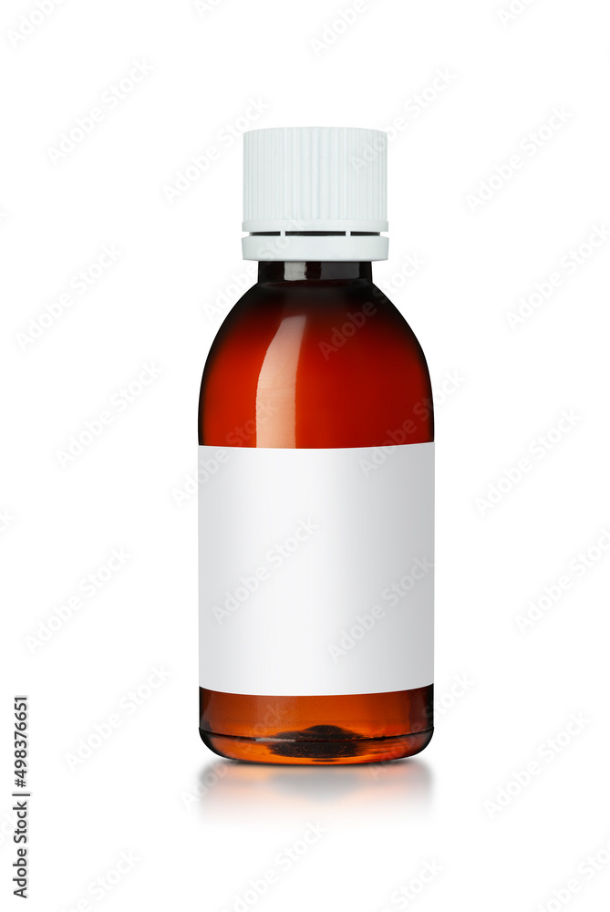 Medicine glass bottle, closed bottle isolated on white background Medicine glass bottle, closed bottle isolated on white background