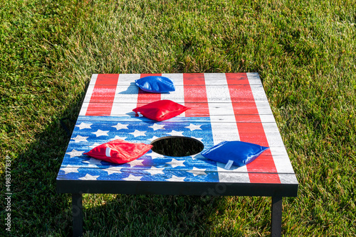 Red white and blue American Flag cornhole game Fototapet