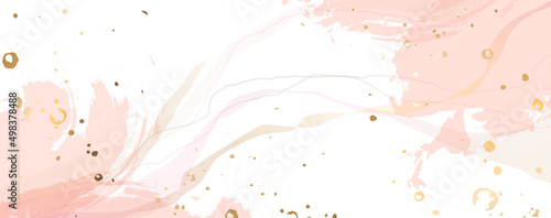 Luxurious golden wallpaper. Banner abstraction. Watercolor pink, lilac and gold spots on a white background. Brilliant lines. vector file.