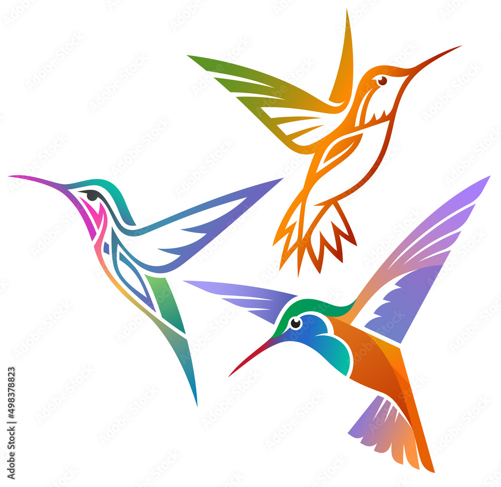 Obraz premium Stylized Birds - Hummingbirds in flight