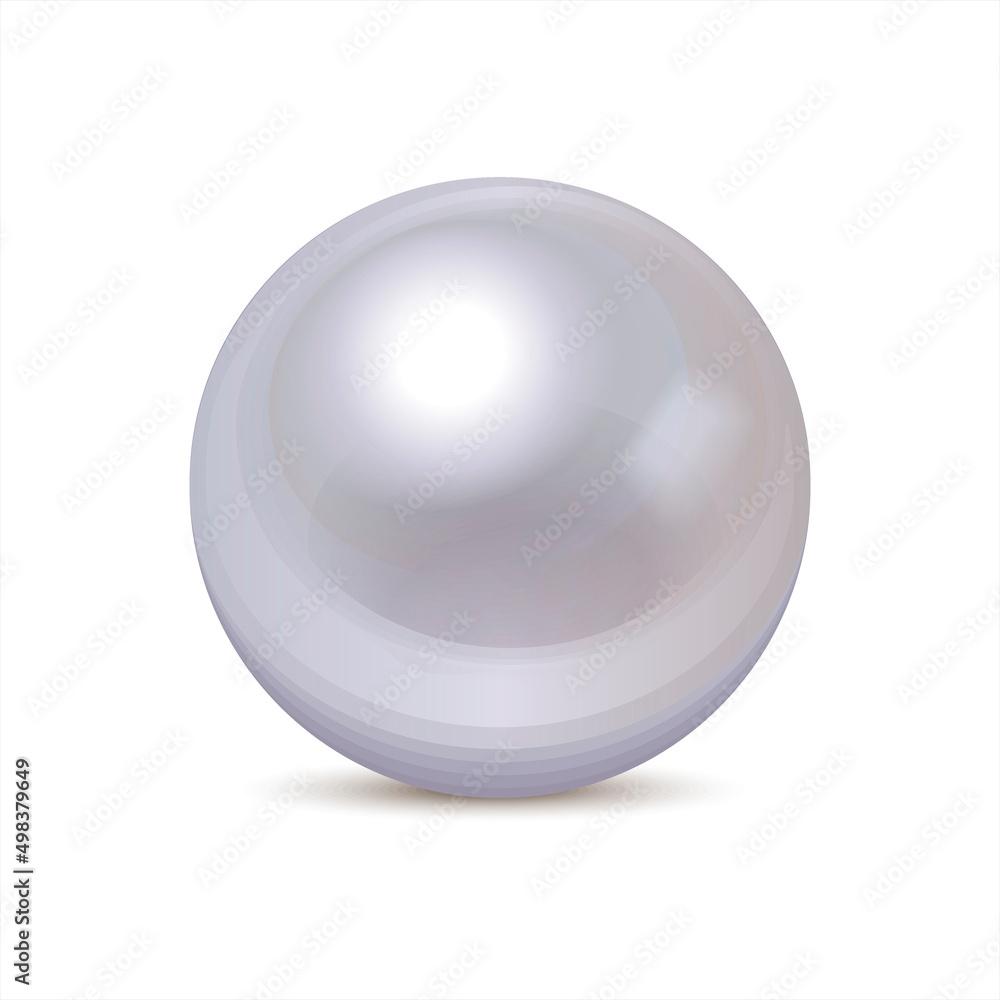 Single bright white pearl isolated on white background. Mother-of-pearl luxury pearl. Festive design element. Light Blue ball with shadow. Single bright white pearl isolated on white background. Mother-of-pearl luxury pearl. Festive design element. Light Blue ball with shadow.