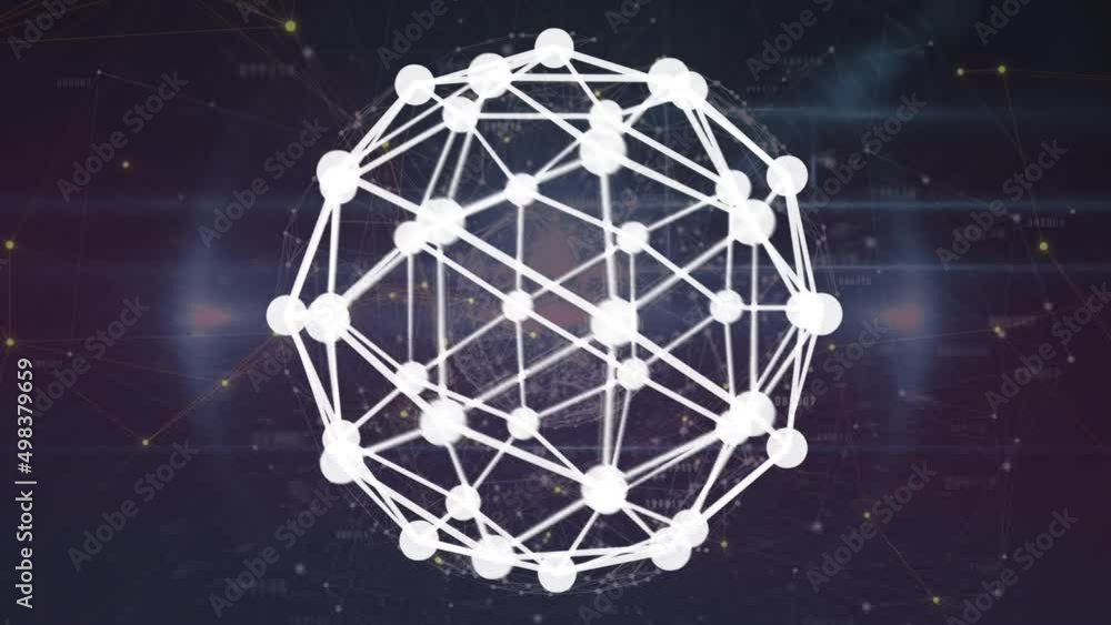 Animation of network of connections and icons over dark background Animation of network of connections and icons over dark background