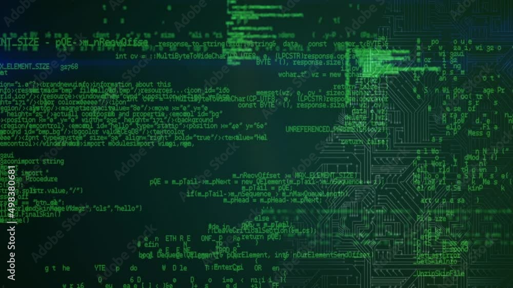 Animation of data processing and binary coding on green background Animation of data processing and binary coding on green background