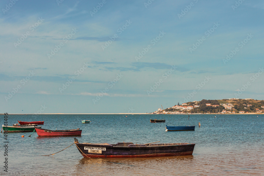 Fishing Boats on the Calm Waters of the Bay of Obidos in Portugal