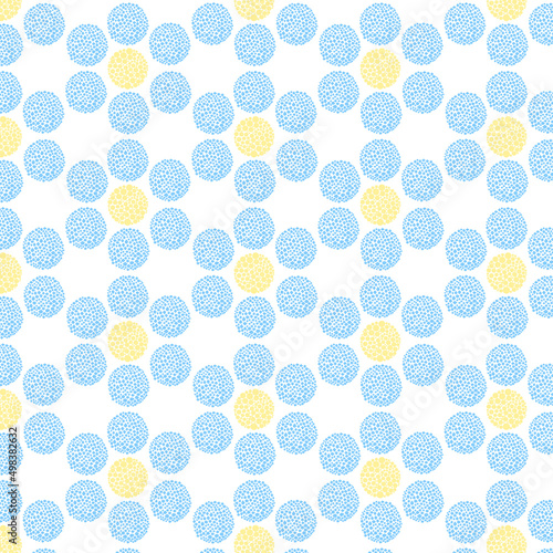 Vector pattern with abstract hand drawn elements in yellow and blue colors. Decorative geometric floral ornament.