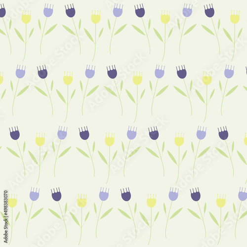 Seamless spring pattern with flowers on a light yellow background