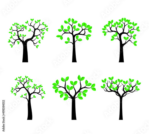 Set green Trees. Vector outline Illustration.