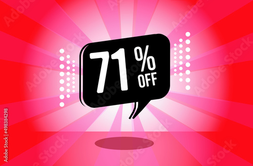 71% off. red and pink banner with seventy one percent discount on a black balloon for mega big sales.