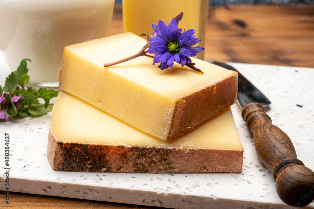 French cheese collection, comte cheese made from unpasteurized cow's milk in Franche-Comte, France French cheese collection, comte cheese made from unpasteurized cow's milk in Franche-Comte, France