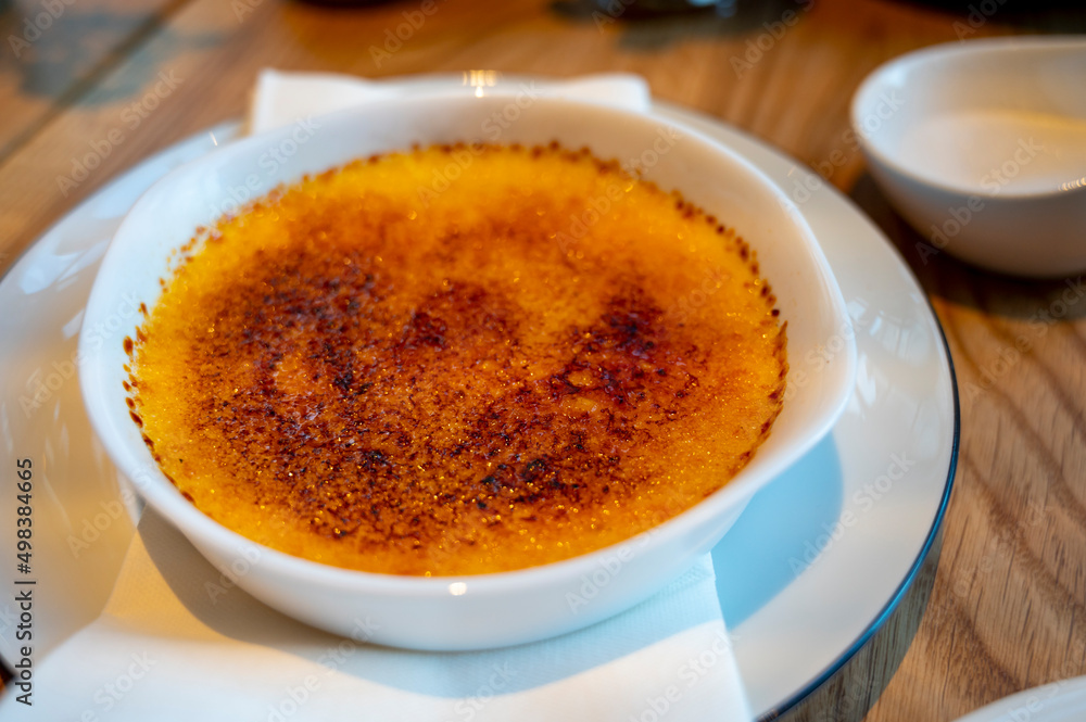 Sweet dessert crème brulée with brown sugar on top Sweet dessert crème brulée with brown sugar on top