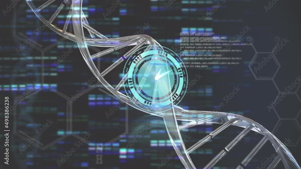 Animation of clock, dna strand and data processing Animation of clock, dna strand and data processing
