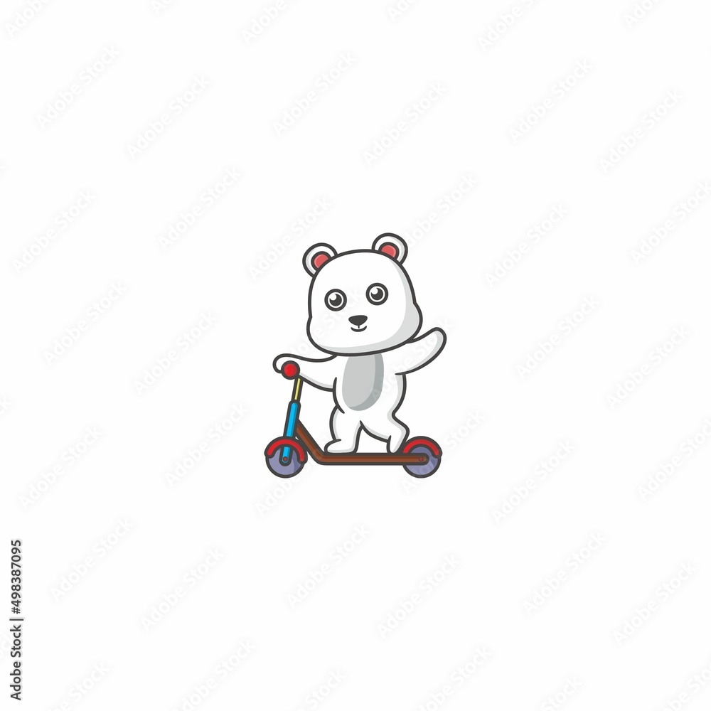Fototapeta premium Bear White Scooter Logo Design Mascot