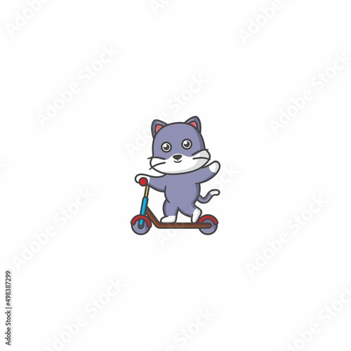 Cute Cat Scooter Mascot Logo