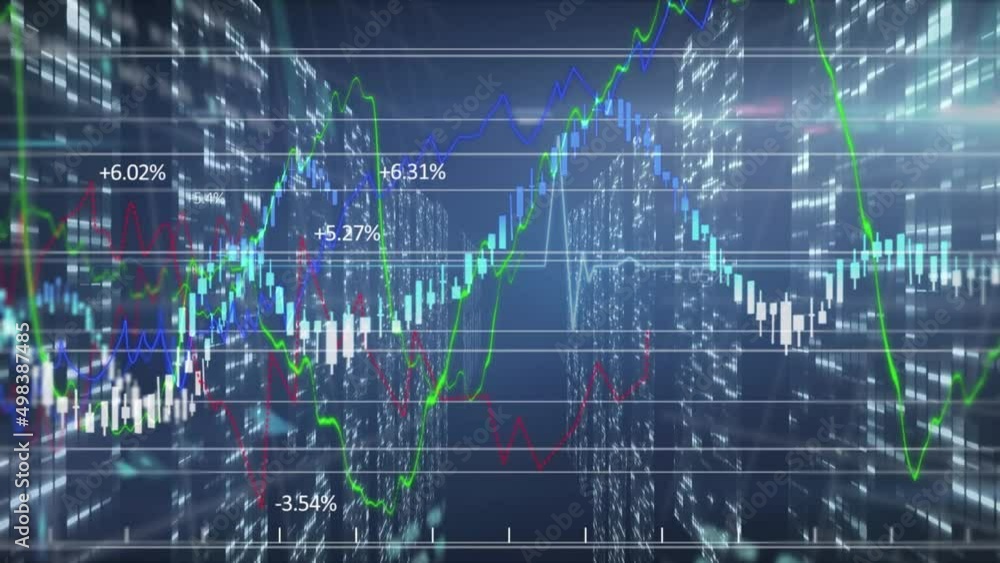 Animation of data processing over grid on blue background Animation of data processing over grid on blue background