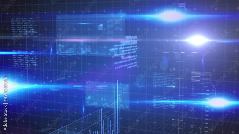 Animation of digital data processing over blue background Animation of digital data processing over blue background