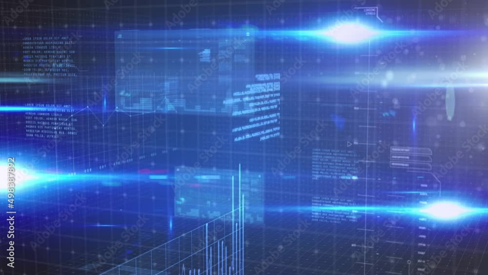 Animation of digital data processing over blue background Animation of digital data processing over blue background
