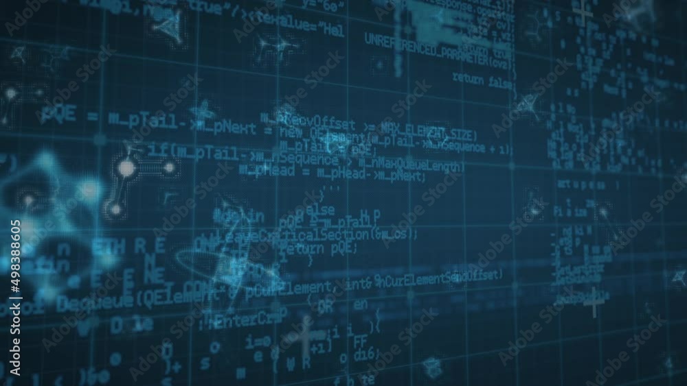 Animation of data processing over chemical formulas and molecules in blue space Animation of data processing over chemical formulas and molecules in blue space