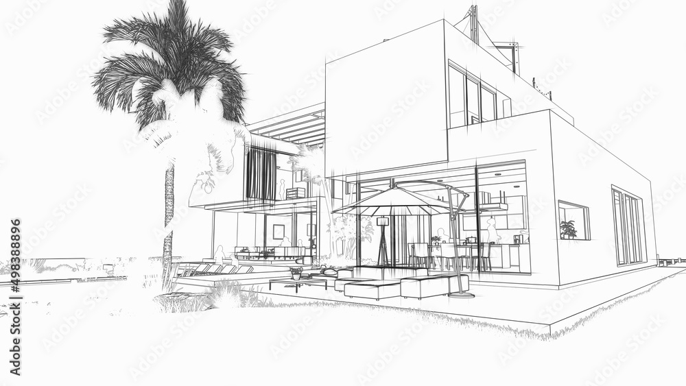 Architecture draft of a luxury villa Architecture draft of a luxury villa