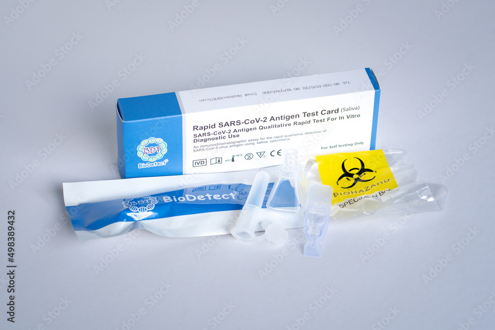 A box of SARSCoV2 Antigen Qualitative Rapid Test kit by BioDetect